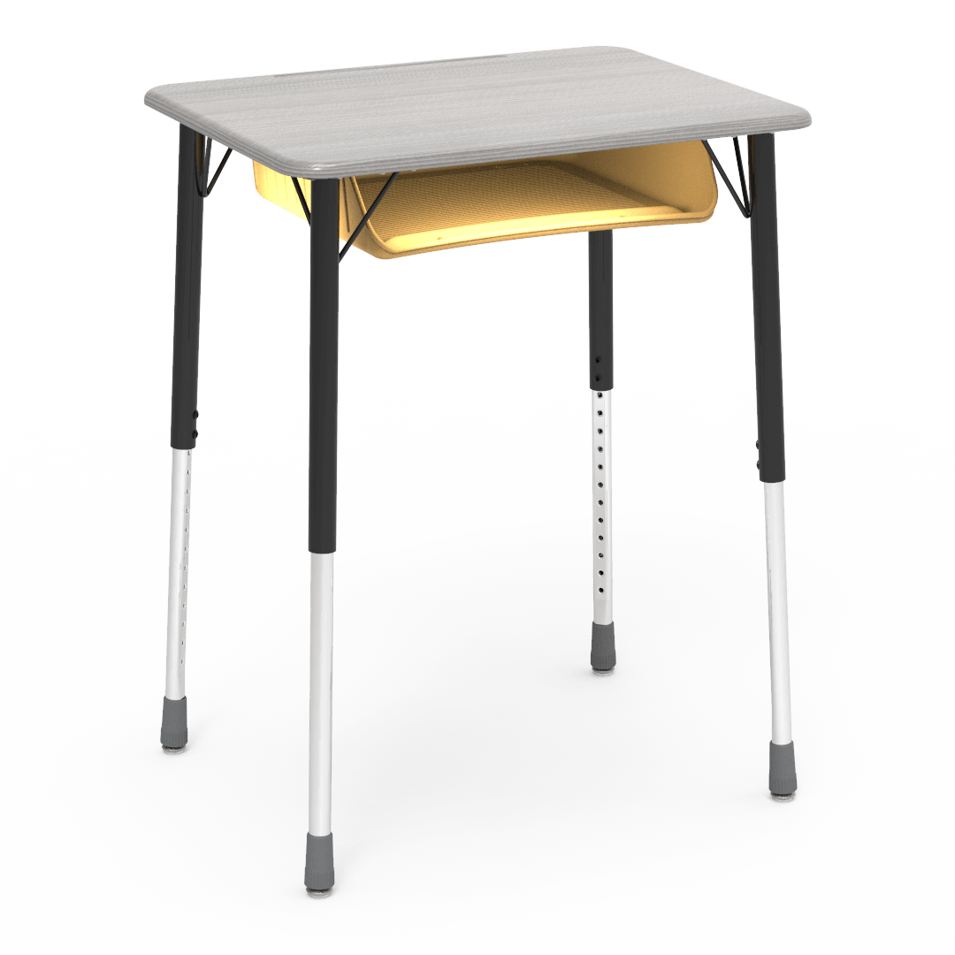 Virco ZADJ2026BOXM - ZUMA Series Student Desk, Hard Plastic 20" x 26-1/8" Top, 22"-34"H with plastic book box