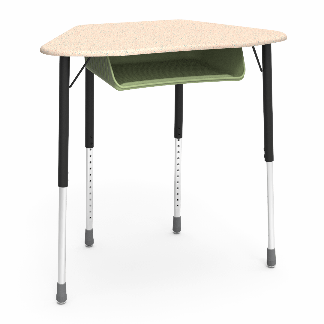Virco ZUMA Series Hexagon Desk with Book Box 33"W x 21"D x 22"-34"H (DESK-ZHEXBOXM)