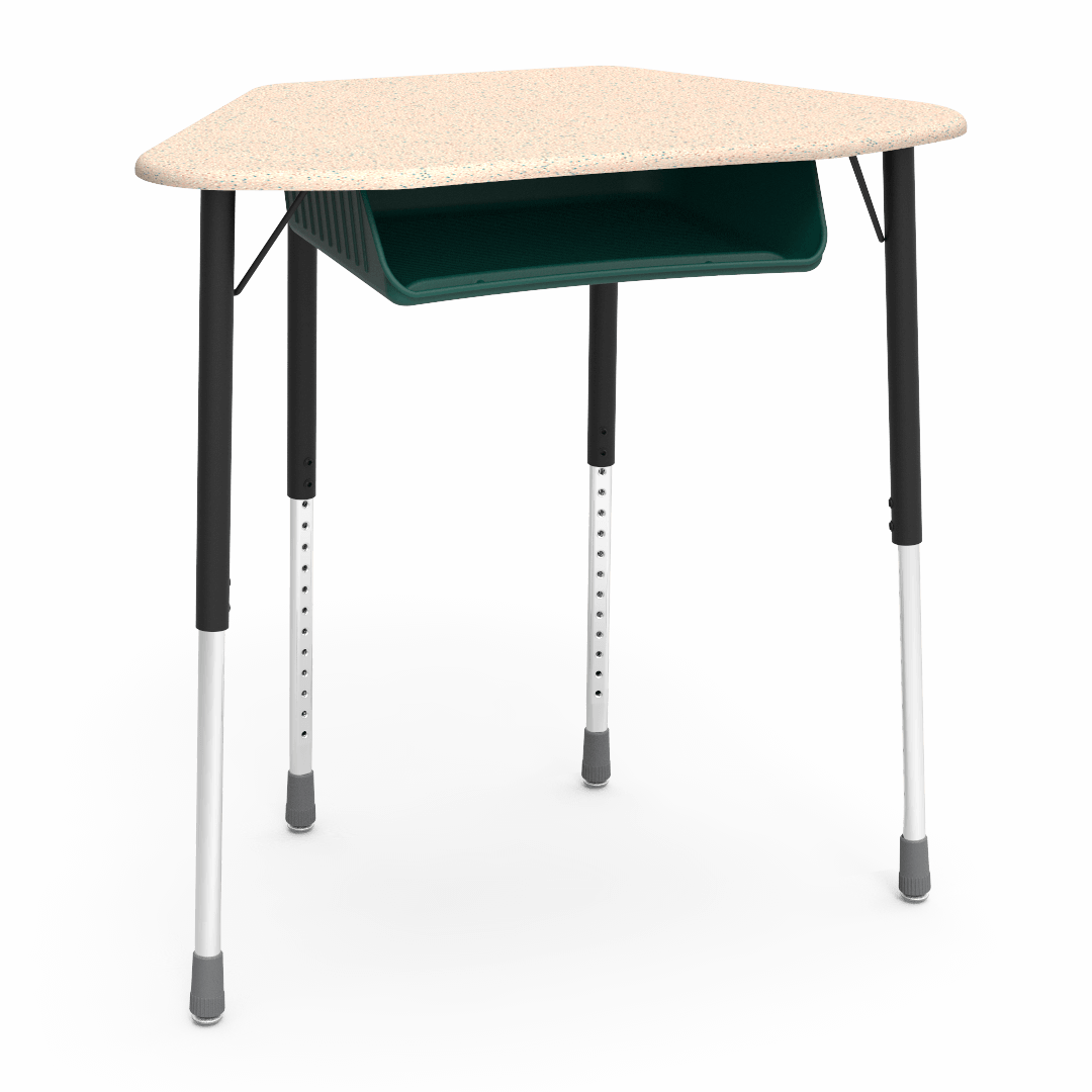 Virco ZUMA Series Hexagon Desk with Book Box 33"W x 21"D x 22"-34"H (DESK-ZHEXBOXM)