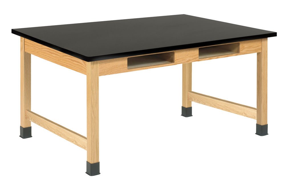 Diversified Woodcrafts Science Table w/ Book Compartment - 48" W x 42" D - Solid Oak Frame and Adjustable Glides - SchoolOutlet