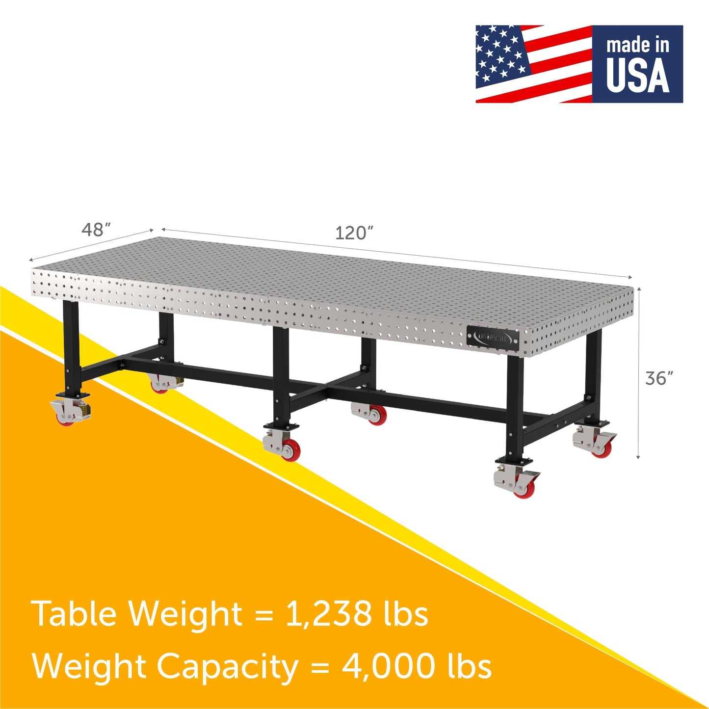 Diversified Woodcrafts Welding Table, Fixed Height, 36"H x 120"L x 48"D, Casters (DIV - DMW12048C) - SchoolOutlet