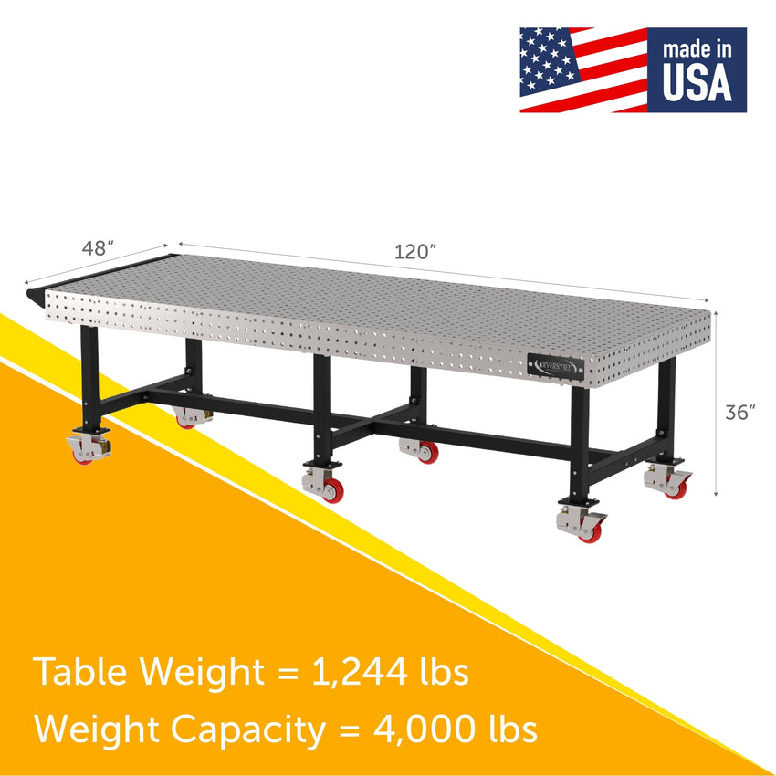 Diversified Woodcrafts Welding Table, Fixed Height, 36"H x 120"L x 48"D, Handle, Casters (DIV - DMW12048HC) - SchoolOutlet