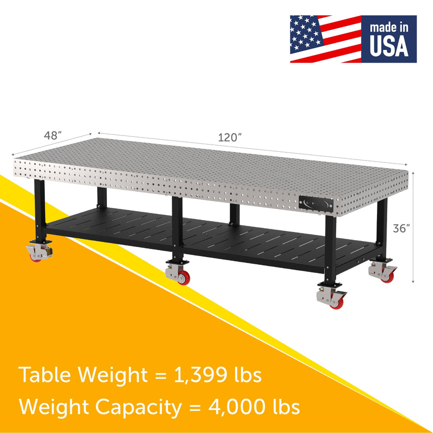Diversified Woodcrafts Welding Table, Fixed Height, 36"H x 120"L x 48"D, Shelf, Casters (DIV - DMW12048SC) - SchoolOutlet