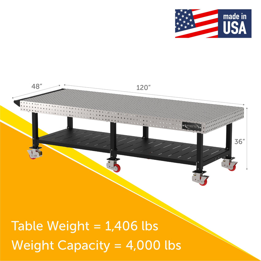 Diversified Woodcrafts Welding Table, Fixed Height, 36"H x 120"L x 48"D, Shelf, Handle, Casters (DIV - DMW12048SHC) - SchoolOutlet