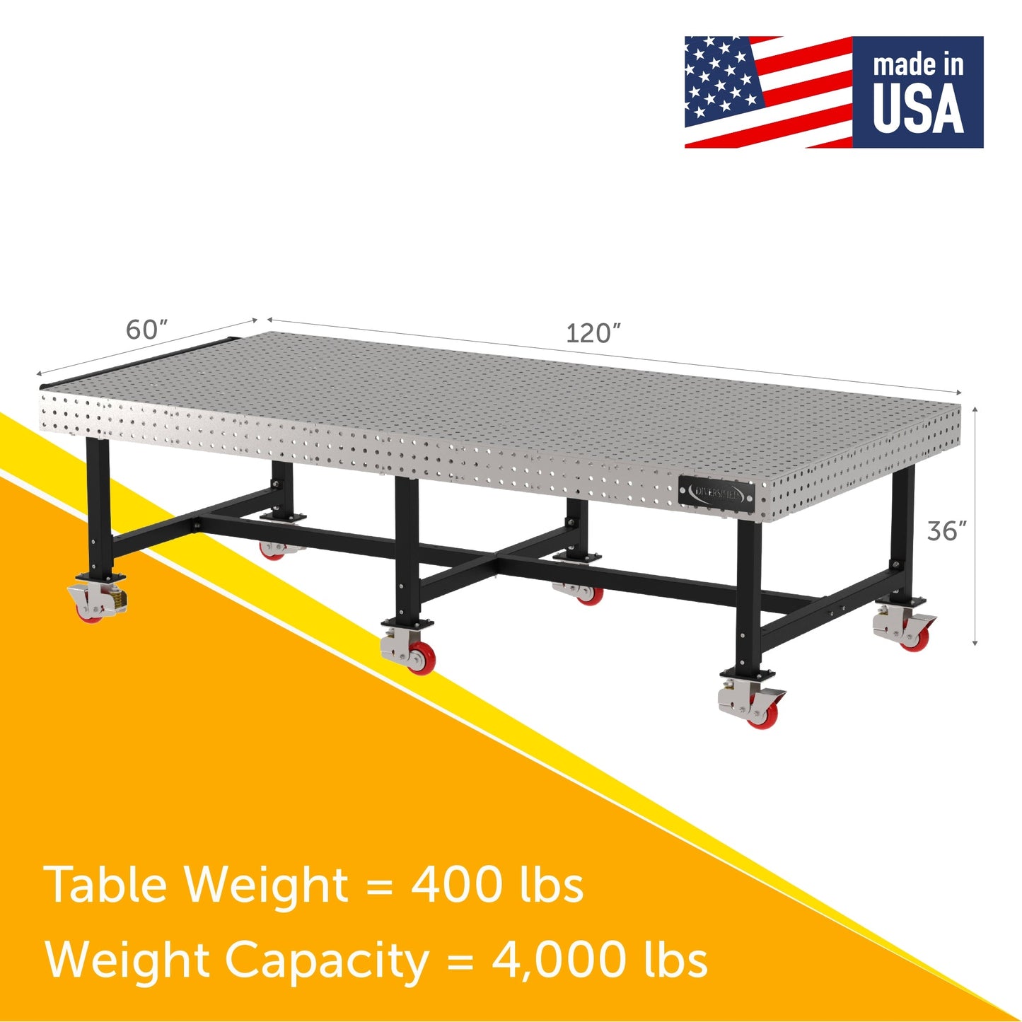 Diversified Woodcrafts Welding Table, Fixed Height, 36"H x 120"L x 60"D, Handle, Casters (DIV - DMW12060HC) - SchoolOutlet