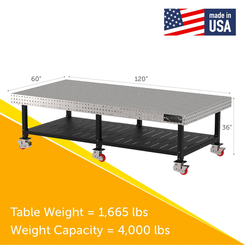 Diversified Woodcrafts Welding Table, Fixed Height, 36"H x 120"L x 60"D, Shelf, Casters (DIV - DMW12060SC) - SchoolOutlet