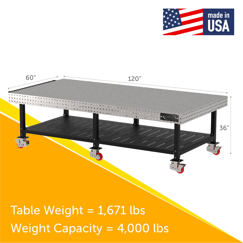 Diversified Woodcrafts Welding Table, Fixed Height, 36"H x 120"L x 60"D, Shelf, Handle, Casters (DIV - DMW12060SHC) - SchoolOutlet