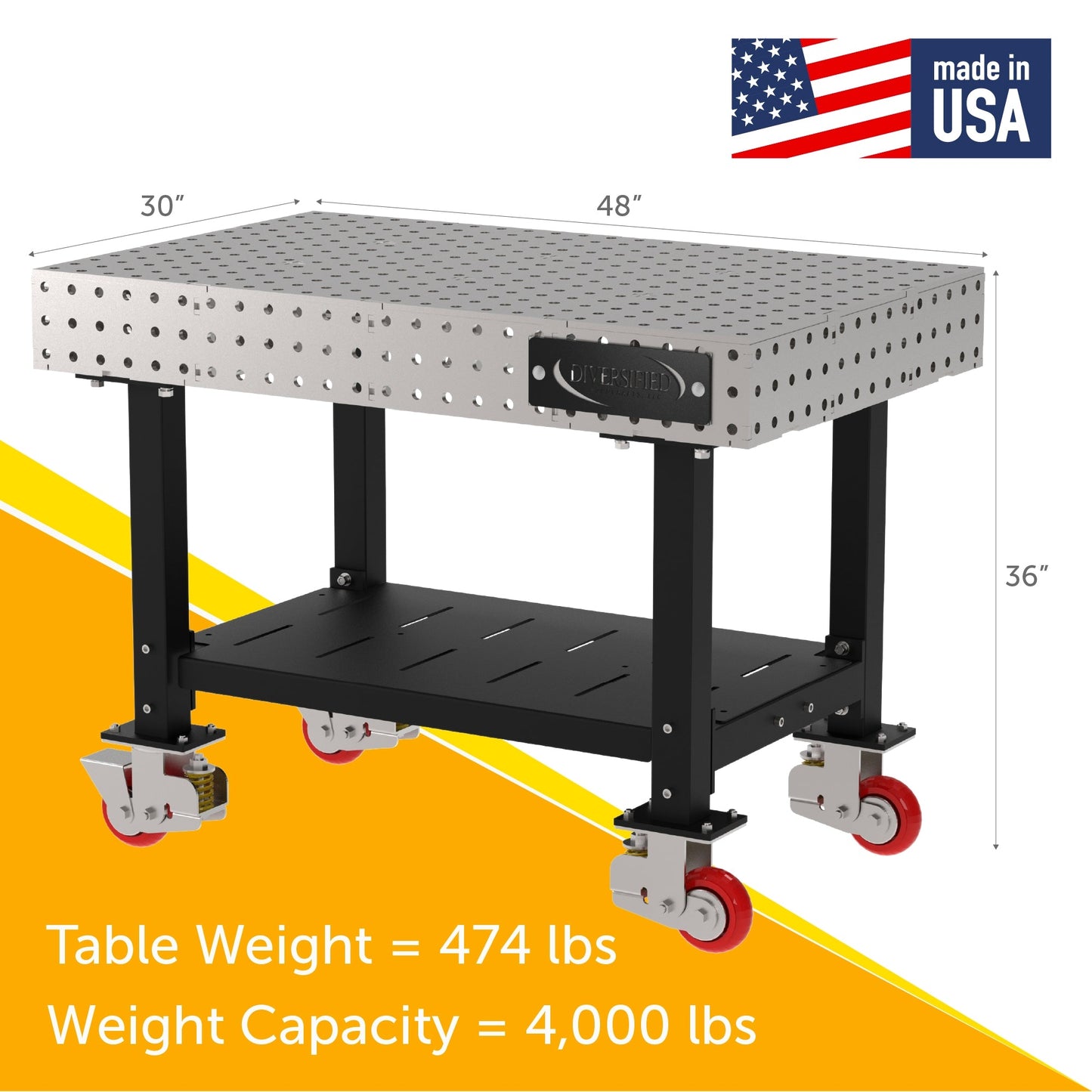 Diversified Woodcrafts Welding Table, Fixed Height, 36"H x 48"L x 30"D, 1 Shelf, Casters (DIV - DMW4830SC) - SchoolOutlet