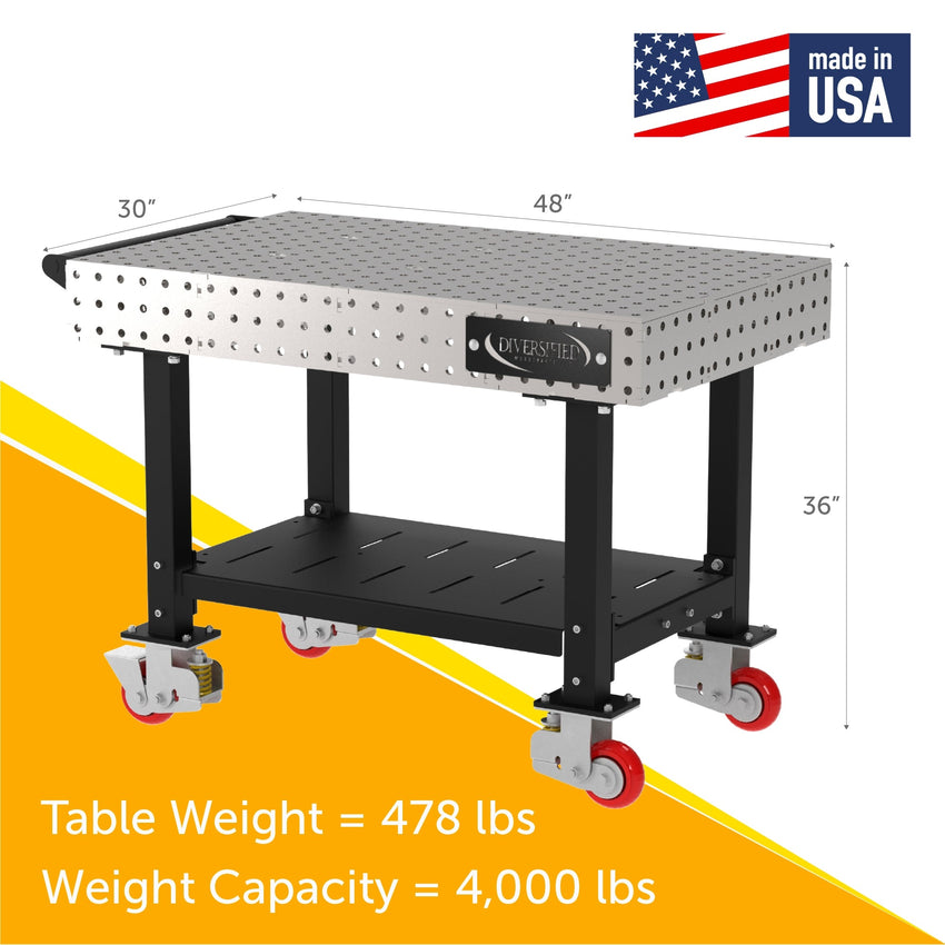 Diversified Woodcrafts Welding Table, Fixed Height, 36"H x 48"L x 30"D, 1 Shelf, Handle, Casters (DIV - DMW4830SHC) - SchoolOutlet