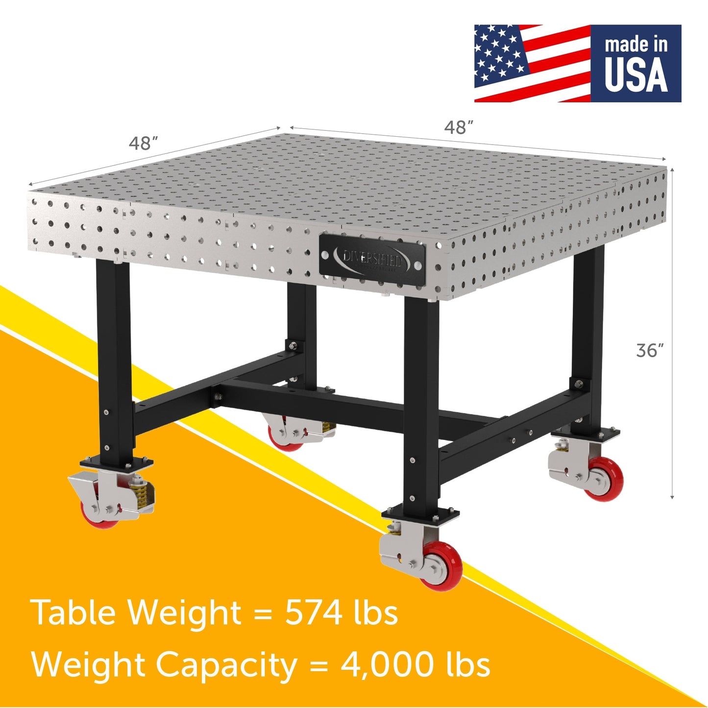 Diversified Woodcrafts Welding Table, Fixed Height, 36"H x 48"L x 48"D, Casters (DIV - DMW4848C) - SchoolOutlet