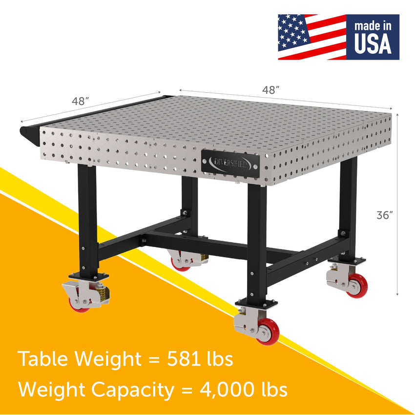 Diversified Woodcrafts Welding Table, Fixed Height, 36"H x 48"L x 48"D, 1 Handle, Casters (DIV - DMW4848HC) - SchoolOutlet