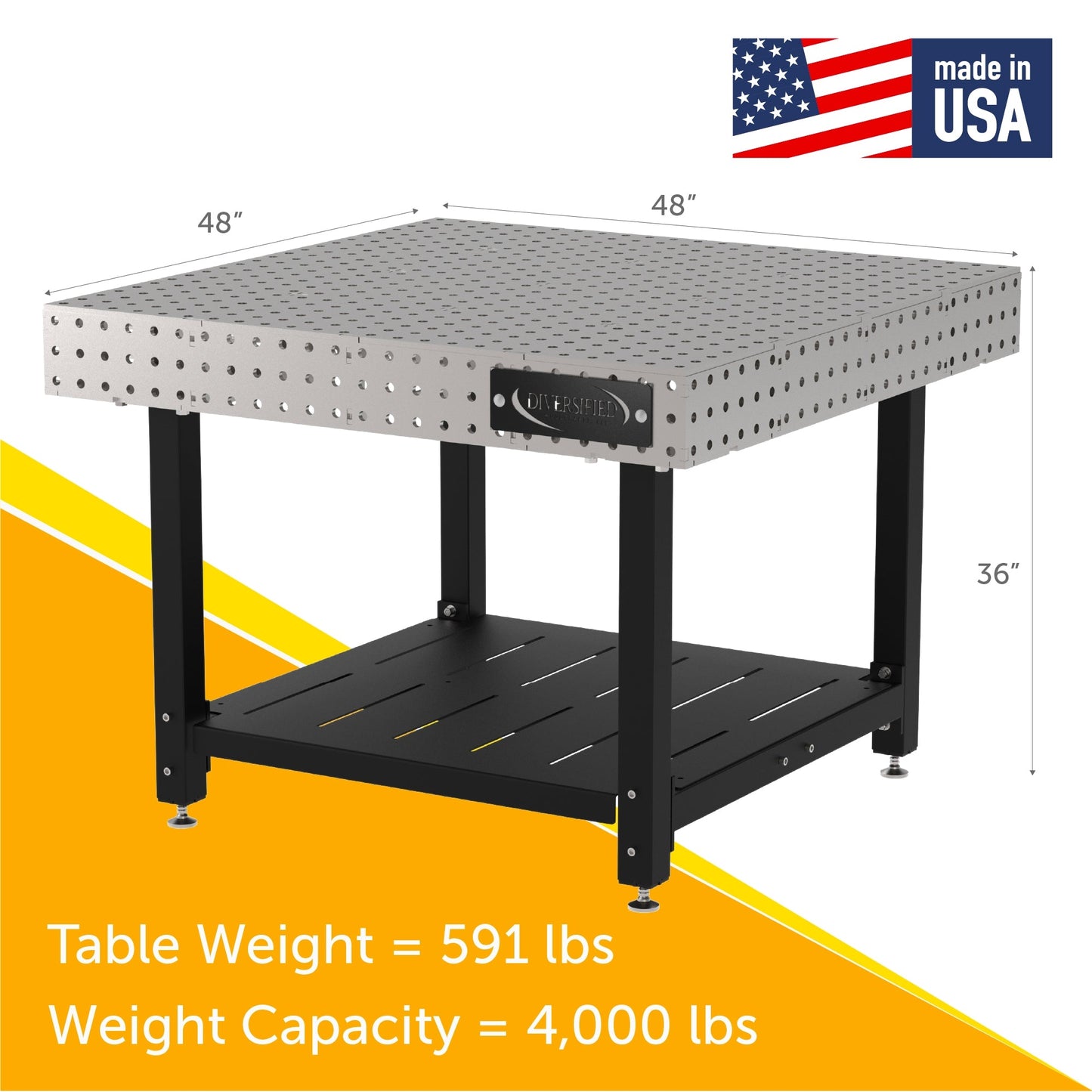Diversified Woodcrafts Welding Table, Fixed Height, 36"H x 48"L x 48"D, 1 Shelf, Self - Leveling Feet (DIV - DMW4848S) - SchoolOutlet