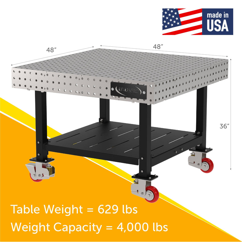 Diversified Woodcrafts Welding Table, Fixed Height, 36"H x 48"L x 48"D, 1 Shelf, Casters (DIV - DMW4848SC) - SchoolOutlet