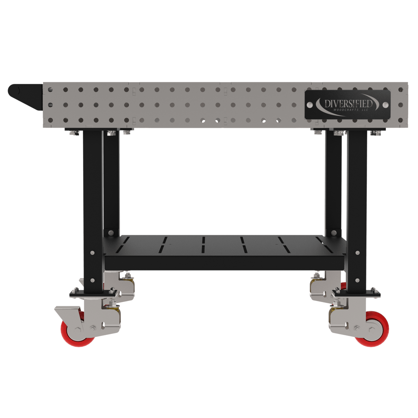 Diversified Woodcrafts Welding Table, Fixed Height, 36"H x 48"L x 48"D, 1 Shelf, Handle, Casters (DIV - DMW4848SHC) - SchoolOutlet
