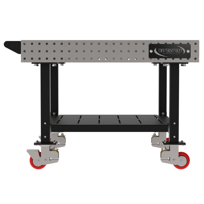 Diversified Woodcrafts Welding Table, Fixed Height, 36"H x 48"L x 48"D, 1 Shelf, Handle, Casters (DIV - DMW4848SHC) - SchoolOutlet