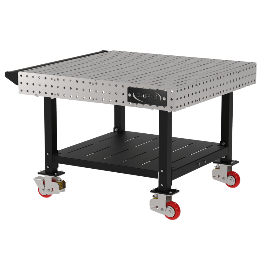 Diversified Woodcrafts Welding Table, Fixed Height, 36"H x 48"L x 48"D, 1 Shelf, Handle, Casters (DIV - DMW4848SHC) - SchoolOutlet