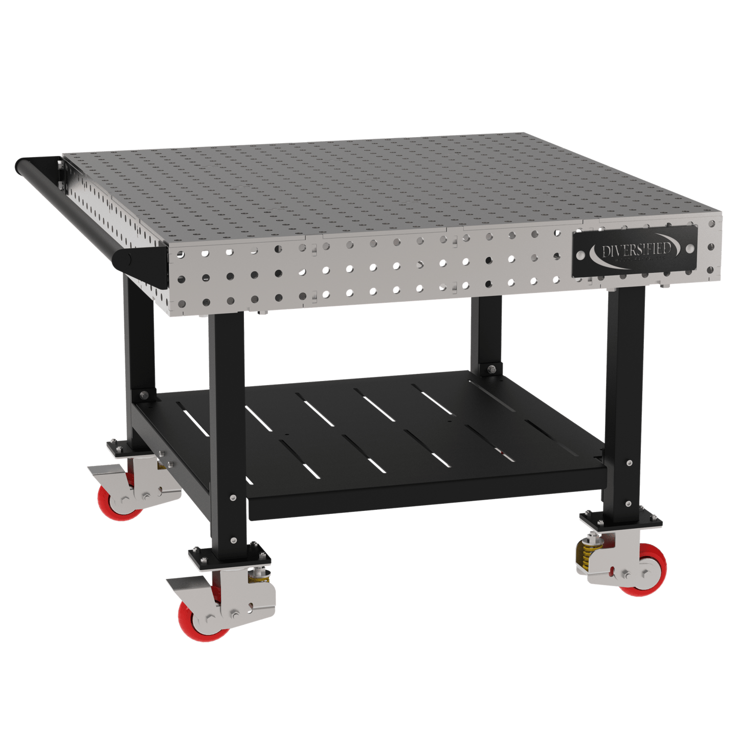Diversified Woodcrafts Welding Table, Fixed Height, 36"H x 48"L x 48"D, 1 Shelf, Handle, Casters (DIV - DMW4848SHC) - SchoolOutlet