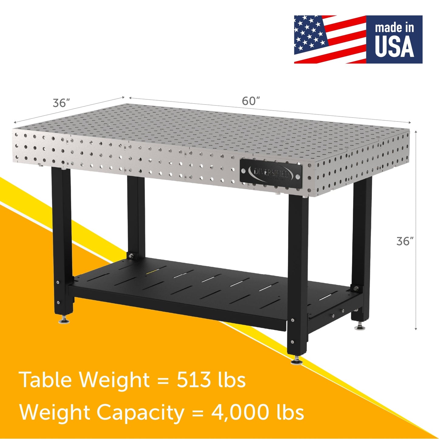 Diversified Woodcrafts Welding Table, Fixed Height, 36"H x 60"L x 36"D, Self - Leveling Feet (DIV - DMW6036) - SchoolOutlet