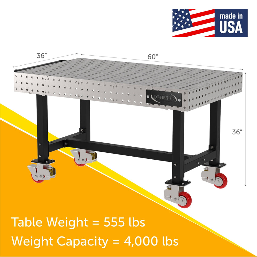 Diversified Woodcrafts Welding Table, Fixed Height, 36"H x 60"L x 36"D, 1 Handle, Casters (DIV - DMW6036HC) - SchoolOutlet