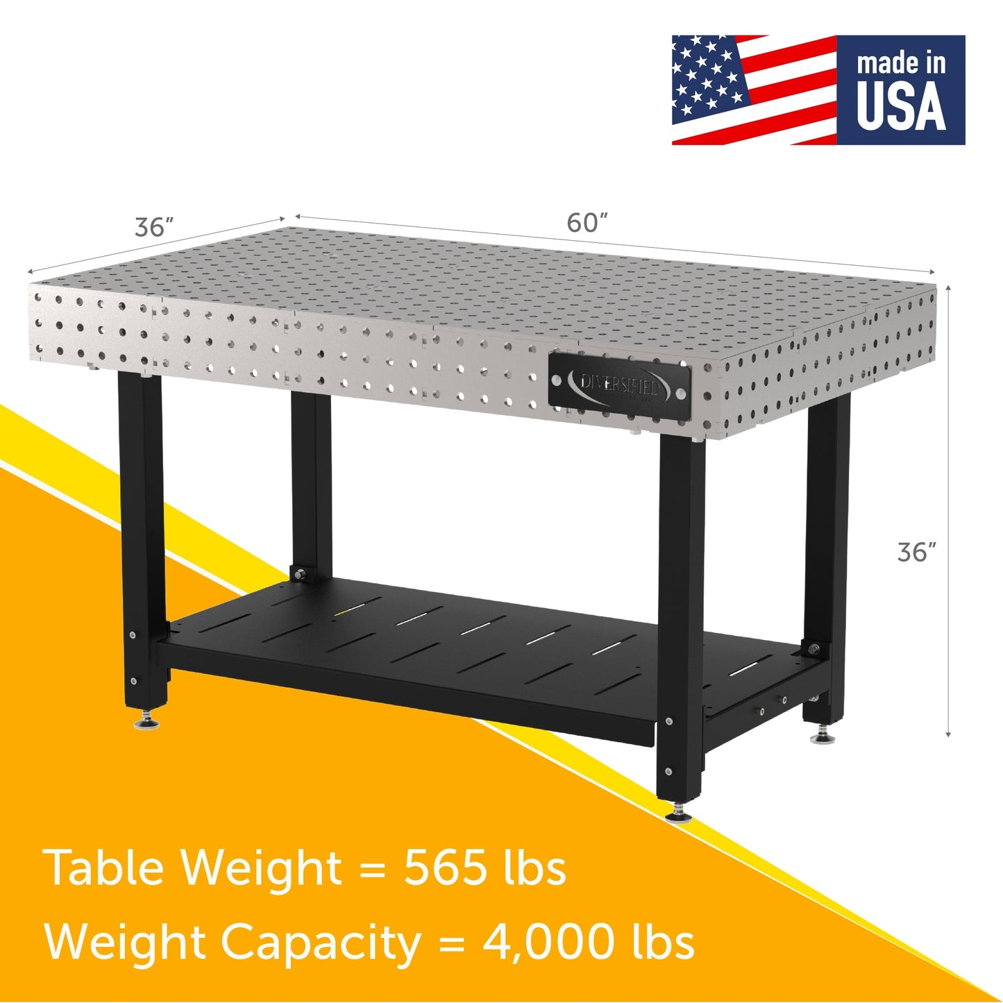 Diversified Woodcrafts Welding Table, Fixed Height, 36"H x 60"L x 36"D, 1 Shelf, Self - Leveling Feet (DIV - DMW6036S) - SchoolOutlet