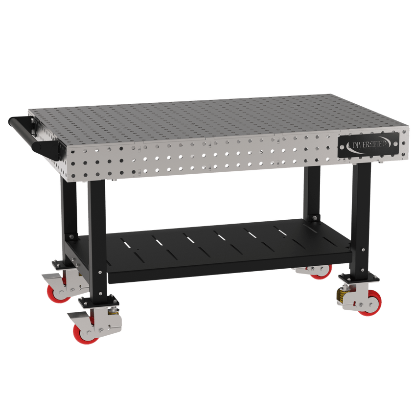 Diversified Woodcrafts Welding Table, Fixed Height, 36"H x 60"L x 36"D, 1 Shelf, Handle, Casters (DIV - DMW6036SHC) - SchoolOutlet