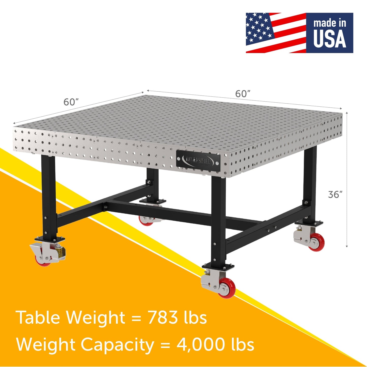 Diversified Woodcrafts Welding Table, Fixed Height, 36"H x 60"L x 60"D, Casters (DIV - DMW6060C) - SchoolOutlet