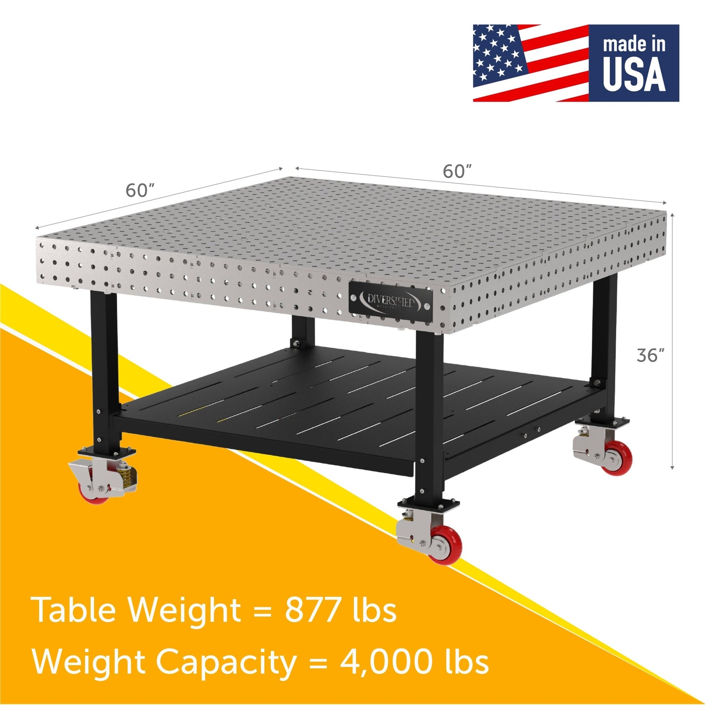 Diversified Woodcrafts Welding Table, Fixed Height, 36"H x 60"L x 60"D, 1 Shelf, Casters (DIV - DMW6060SC) - SchoolOutlet