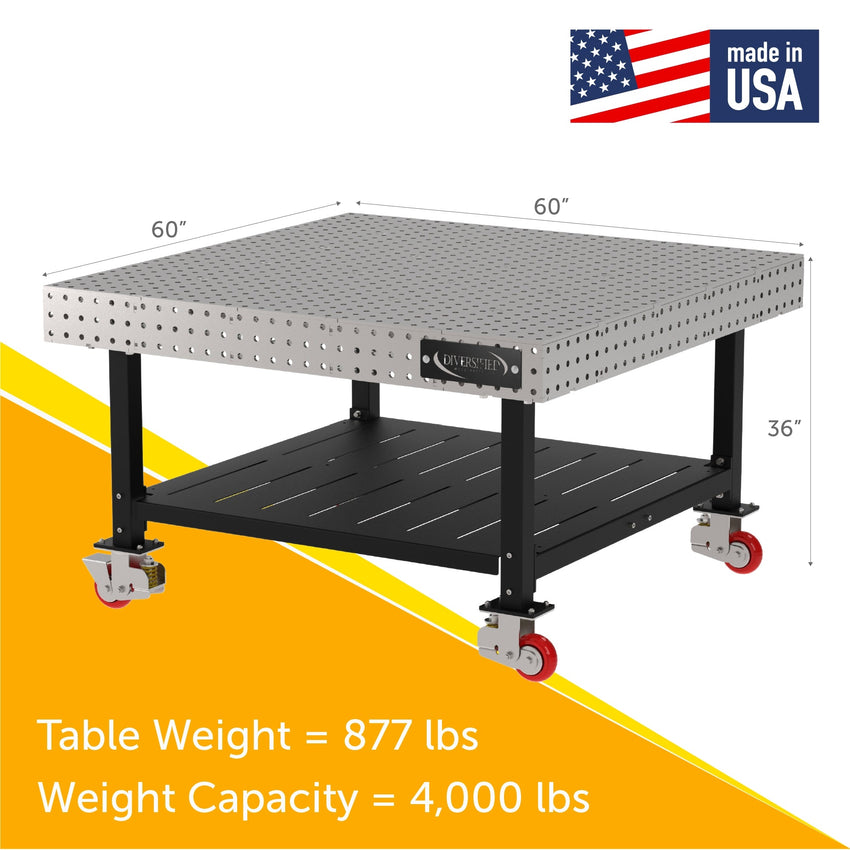 Diversified Woodcrafts Welding Table, Fixed Height, 36"H x 60"L x 60"D, 1 Shelf, Casters (DIV - DMW6060SC) - SchoolOutlet