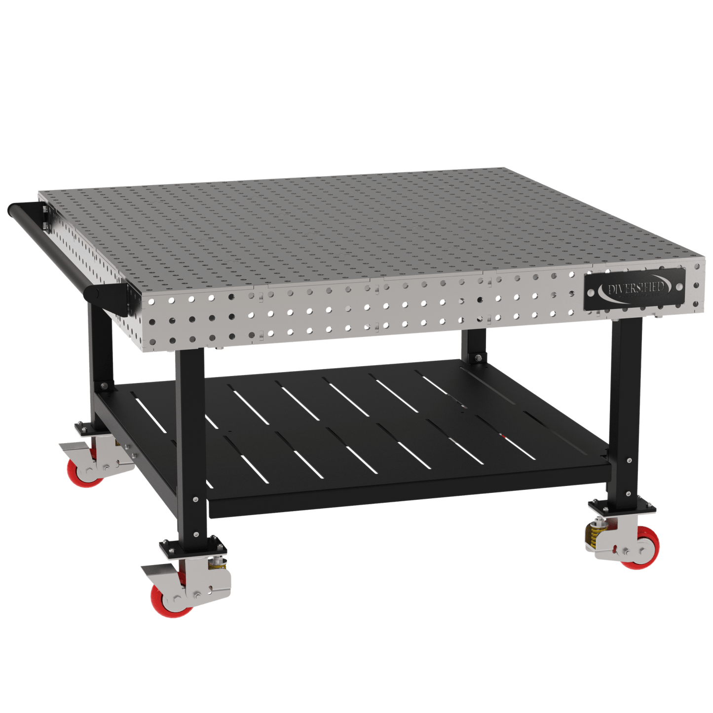 Diversified Woodcrafts Welding Table, Fixed Height, 36"H x 60"L x 60"D, 1 Shelf, Handle, Casters (DIV - DMW6060SHC) - SchoolOutlet
