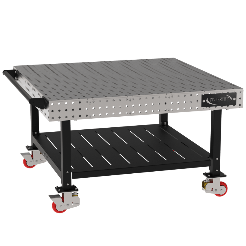 Diversified Woodcrafts Welding Table, Fixed Height, 36"H x 60"L x 60"D, 1 Shelf, Handle, Casters (DIV - DMW6060SHC) - SchoolOutlet