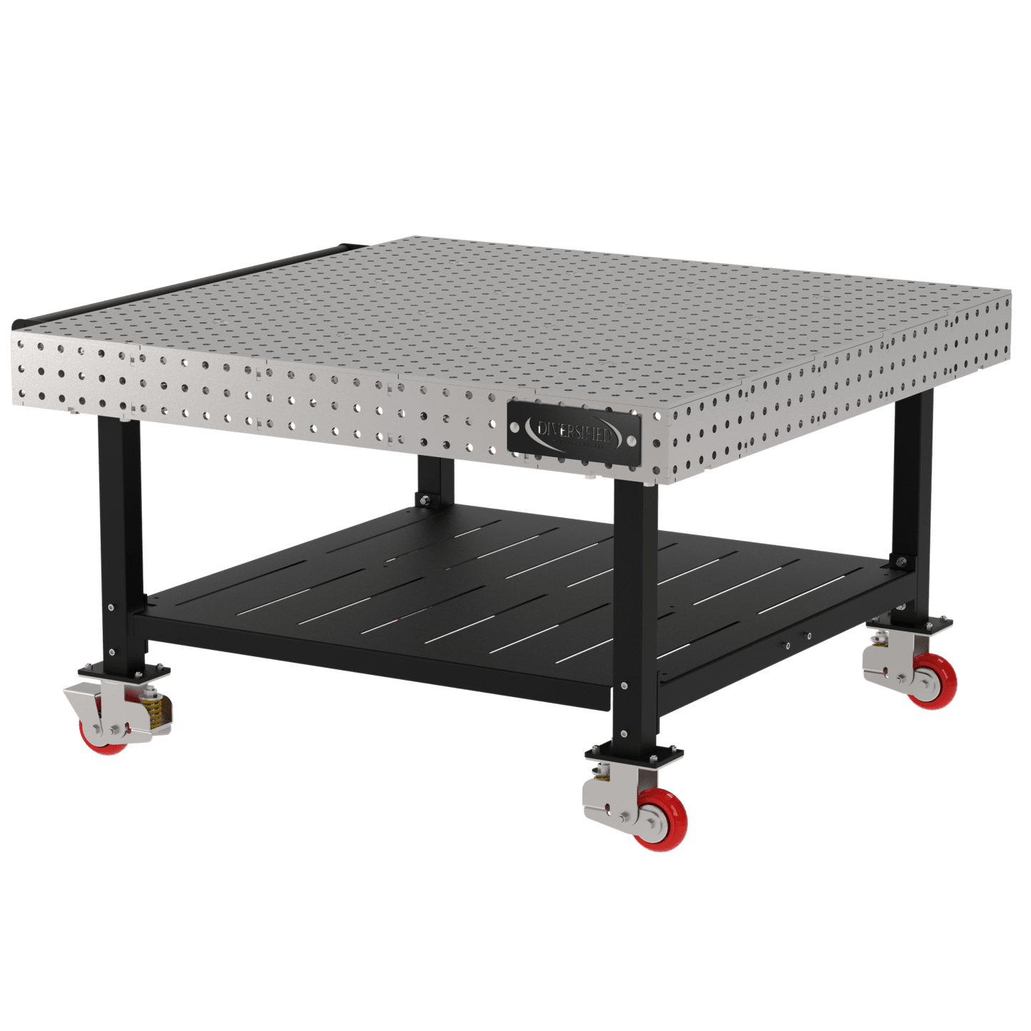Diversified Woodcrafts Welding Table, Fixed Height, 36"H x 60"L x 60"D, 1 Shelf, Handle, Casters (DIV - DMW6060SHC) - SchoolOutlet