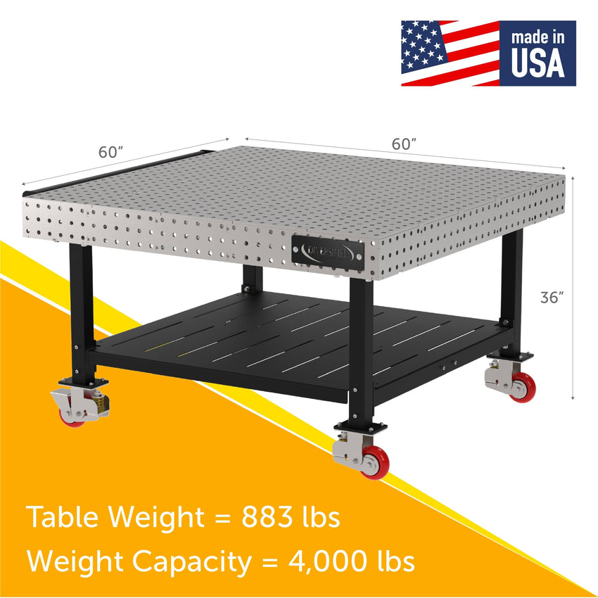 Diversified Woodcrafts Welding Table, Fixed Height, 36"H x 60"L x 60"D, 1 Shelf, Handle, Casters (DIV - DMW6060SHC) - SchoolOutlet