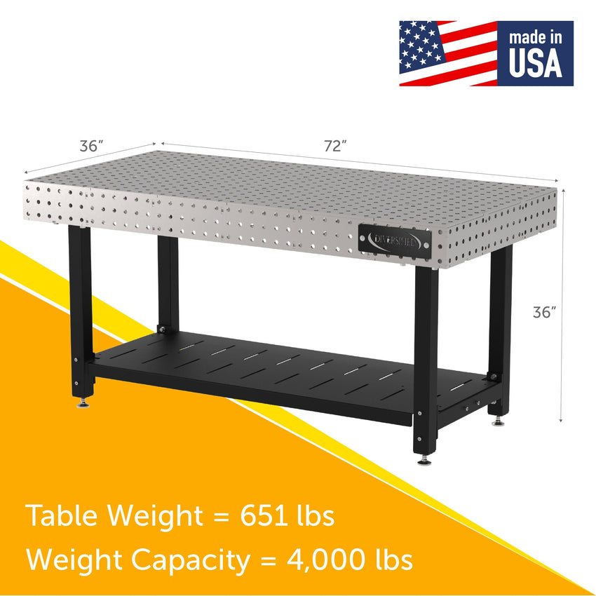 Diversified Woodcrafts Welding Table, Fixed Height, 36"H x 72"L x 36"D, 1 Shelf, Self - Leveling Feet (DIV - DMW7236S) - SchoolOutlet
