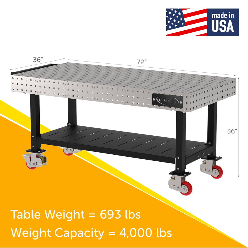Diversified Woodcrafts Welding Table, Fixed Height, 36"H x 72"L x 36"D, 1 Shelf, Handle, Casters (DIV - DMW7236SHC) - SchoolOutlet