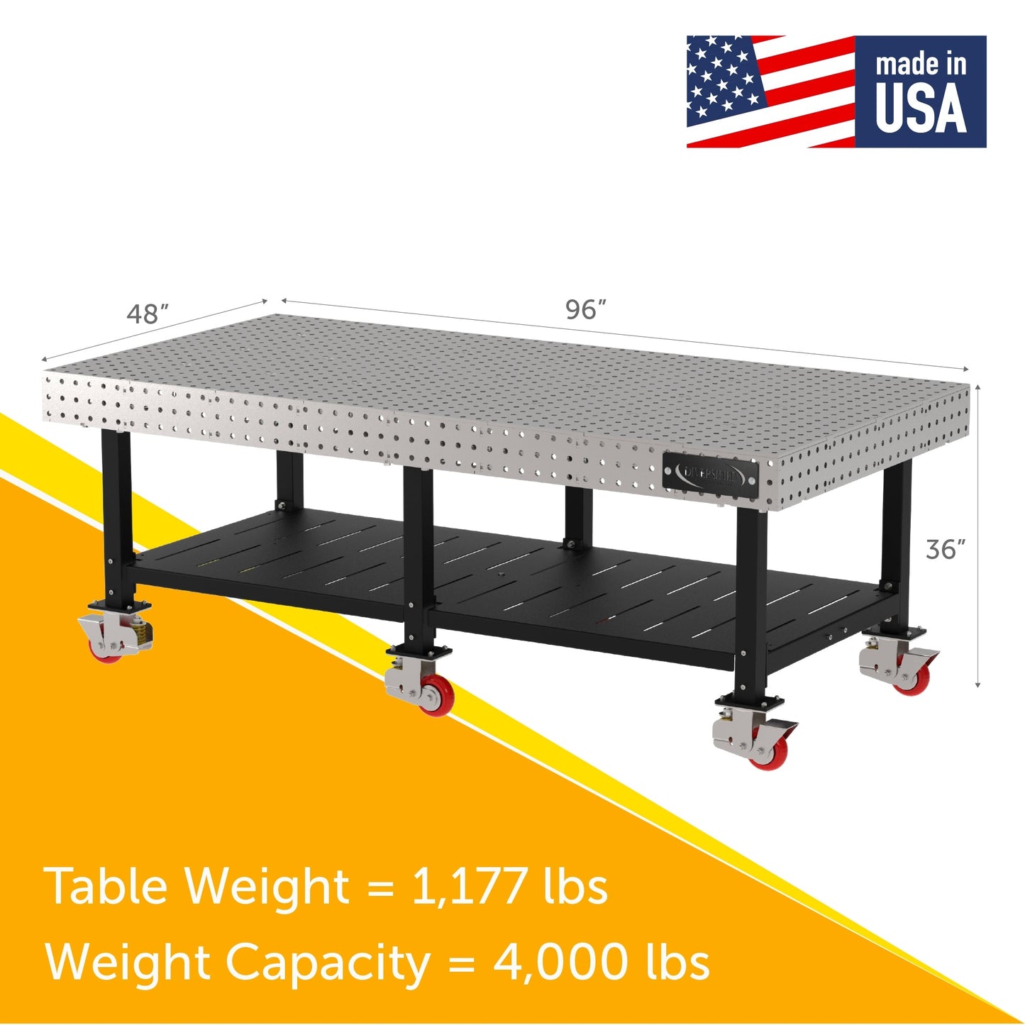Diversified Woodcrafts Welding Table, Fixed Height, 36"H x 96"L x 48"D, Shelf, Casters (DIV - DMW9648SC) - SchoolOutlet