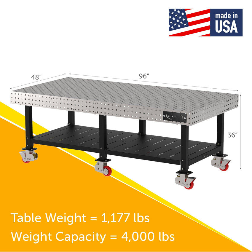 Diversified Woodcrafts Welding Table, Fixed Height, 36"H x 96"L x 48"D, Shelf, Casters (DIV - DMW9648SC) - SchoolOutlet