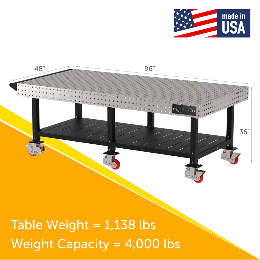 Diversified Woodcrafts Welding Table, Fixed Height, 36"H x 96"L x 48"D, Shelf, Handle, Casters (DIV - DMW9648SHC) - SchoolOutlet