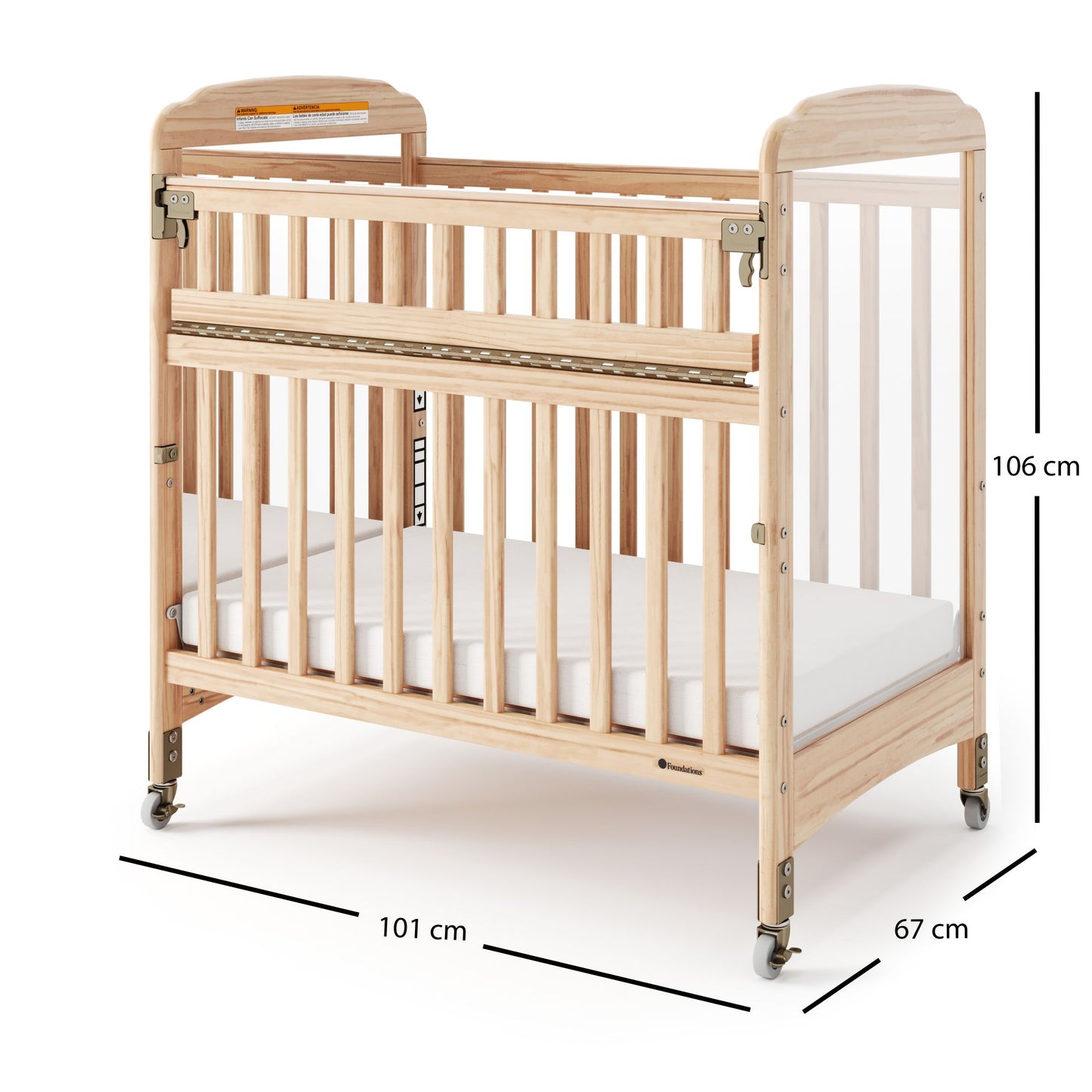 Foundations - Next Gen Serenity SafeReach Side Gate Compact Crib - Mirrored (One End) Natural (FOU-2543040)
