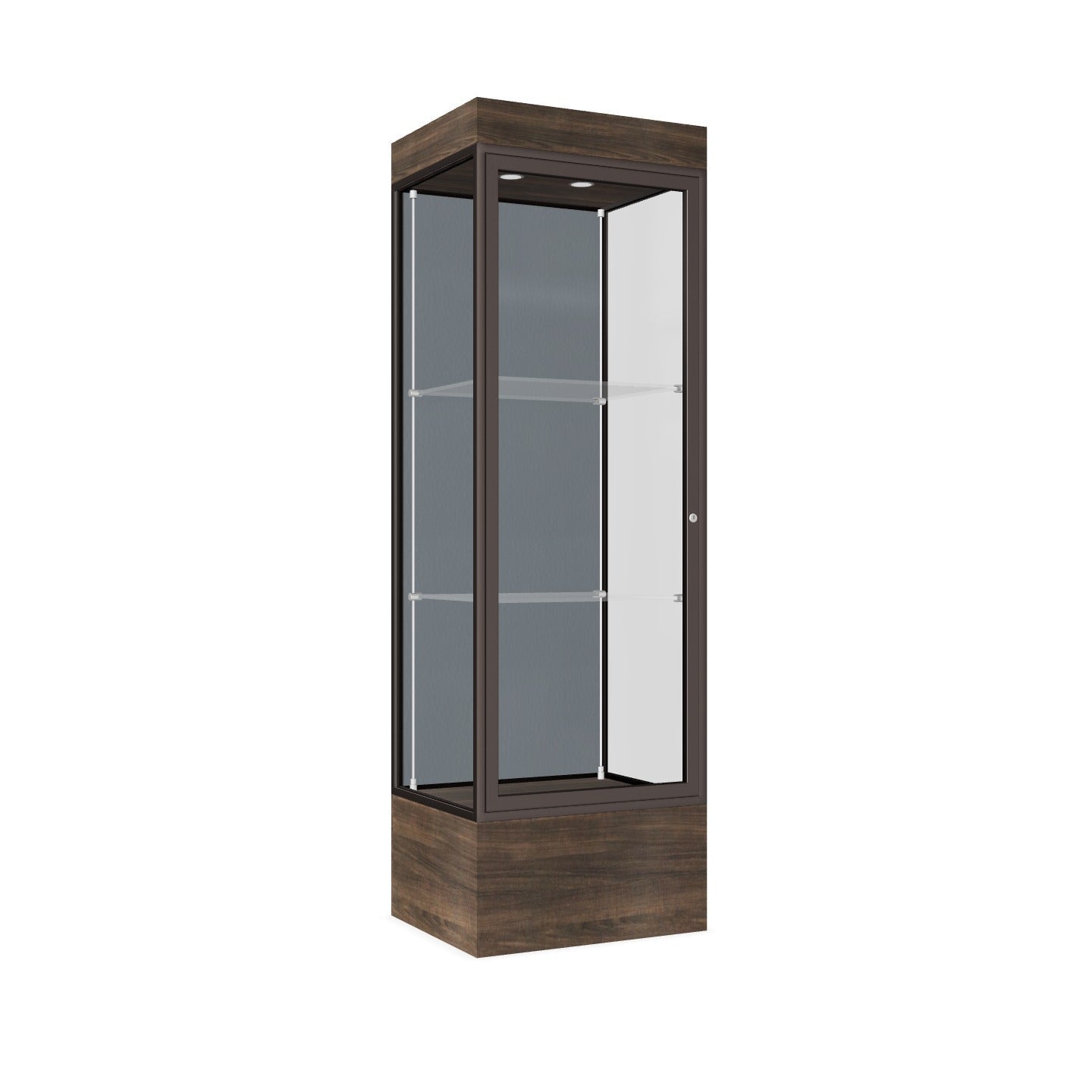 Ghent Edge Floor Display Case Lighted 12"H Laminate Base Finish, Aluminum Frame - 76"H x 24"W x 20"D (93LFXX)