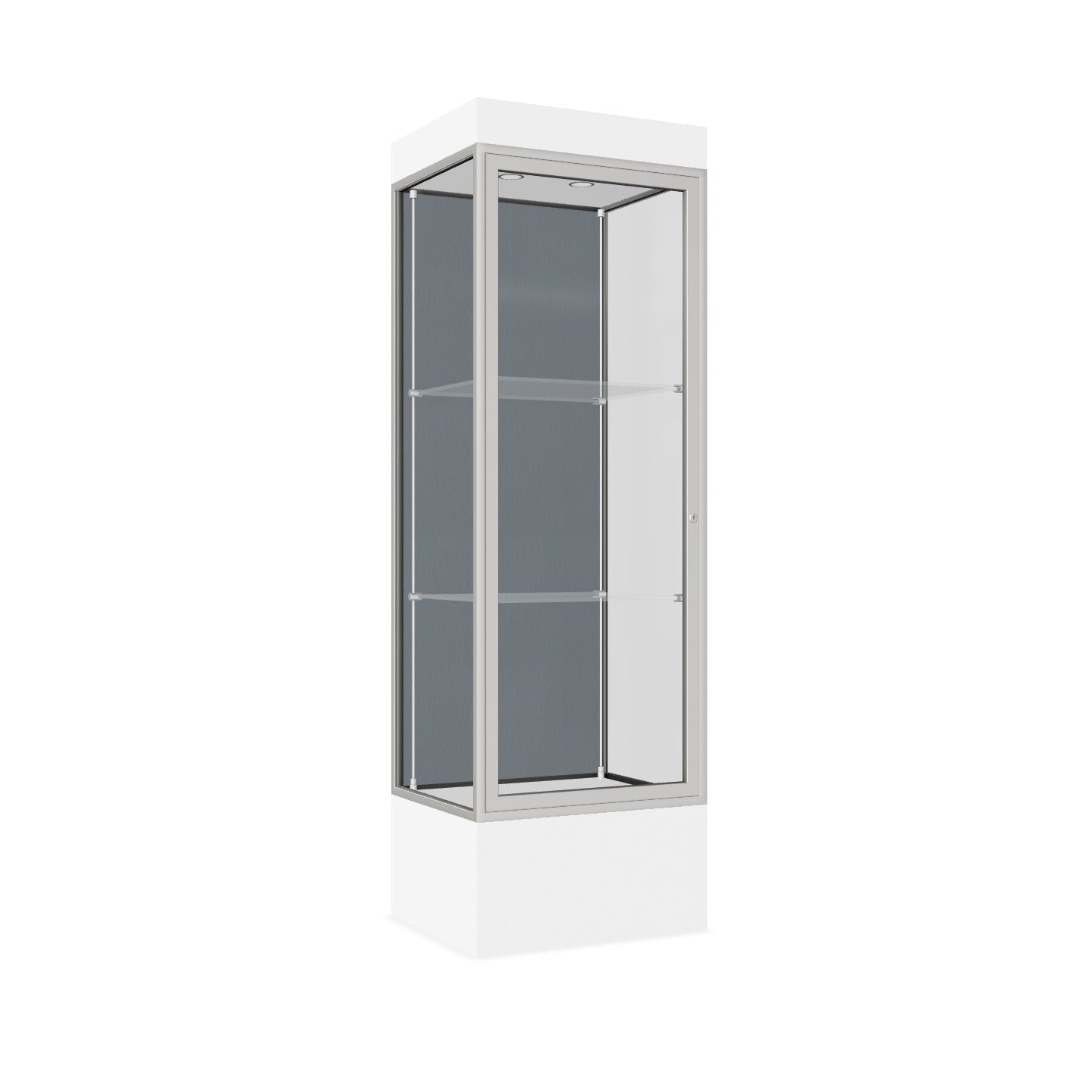 Ghent Edge Floor Display Case Lighted 12"H Laminate Base Finish, Aluminum Frame - 76"H x 24"W x 20"D (93LFXX)