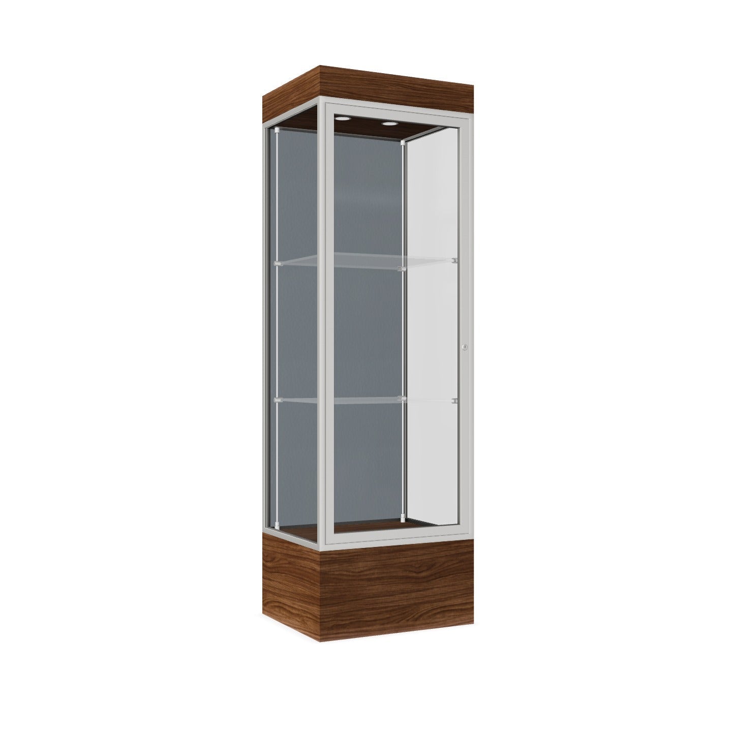 Ghent Edge Floor Display Case Lighted 12"H Laminate Base Finish, Aluminum Frame - 76"H x 24"W x 20"D (93LFXX)