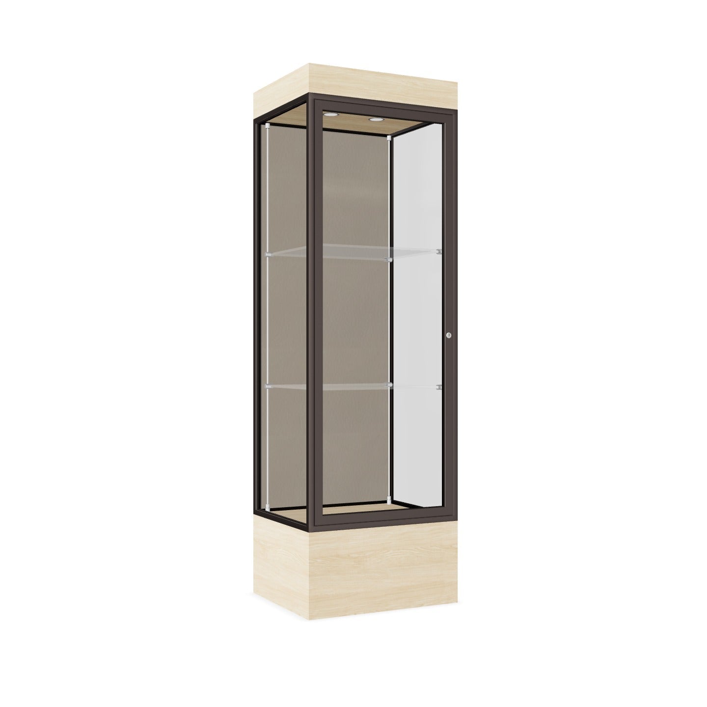 Ghent Edge Floor Display Case Lighted 12"H Laminate Base Finish, Aluminum Frame - 76"H x 24"W x 20"D (93LFXX)
