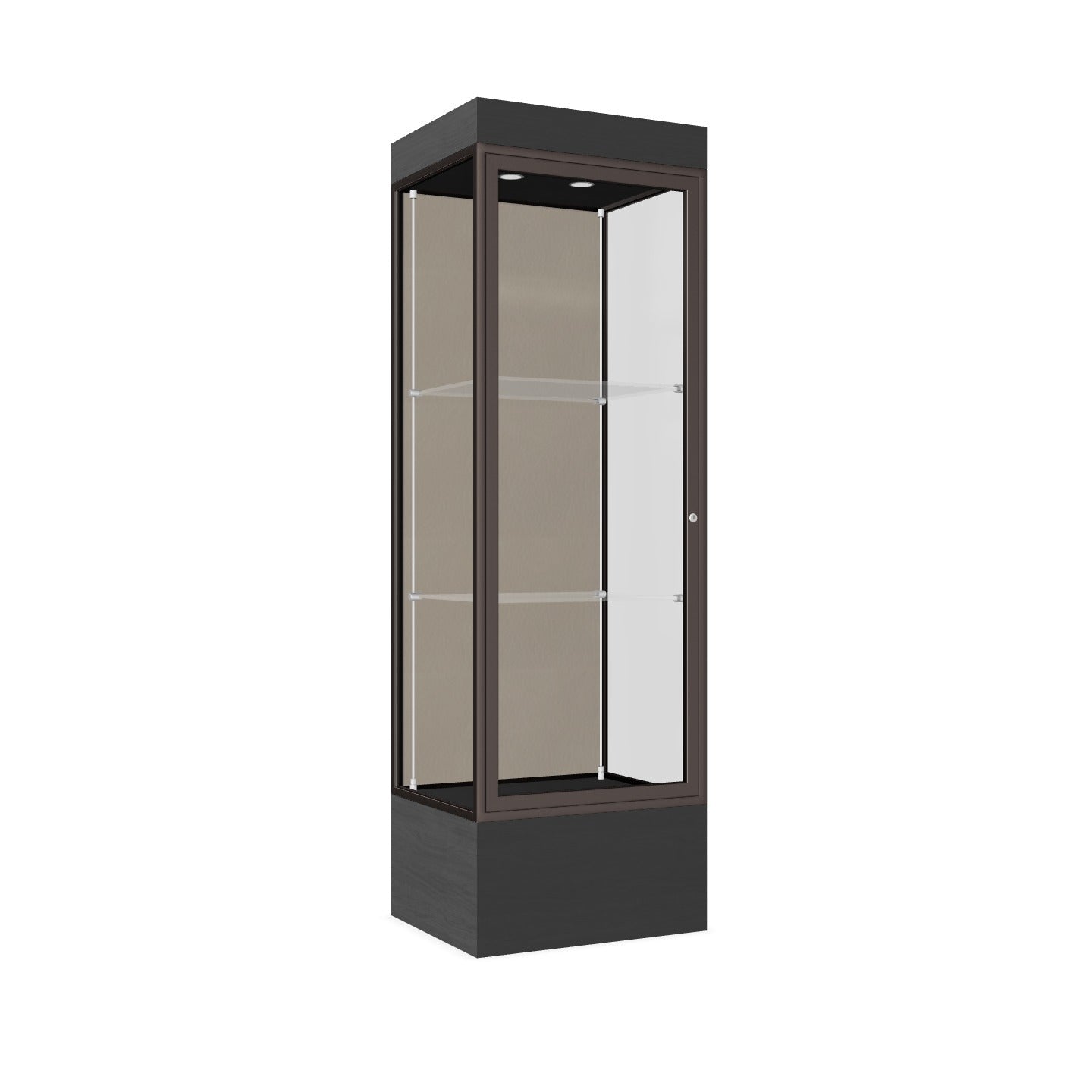 Ghent Edge Floor Display Case Lighted 12"H Laminate Base Finish, Aluminum Frame - 76"H x 24"W x 20"D (93LFXX)