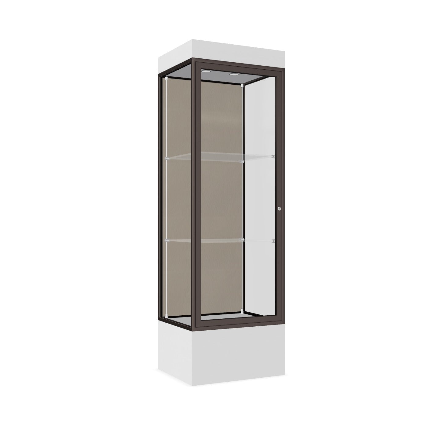 Ghent Edge Floor Display Case Lighted 12"H Laminate Base Finish, Aluminum Frame - 76"H x 24"W x 20"D (93LFXX)