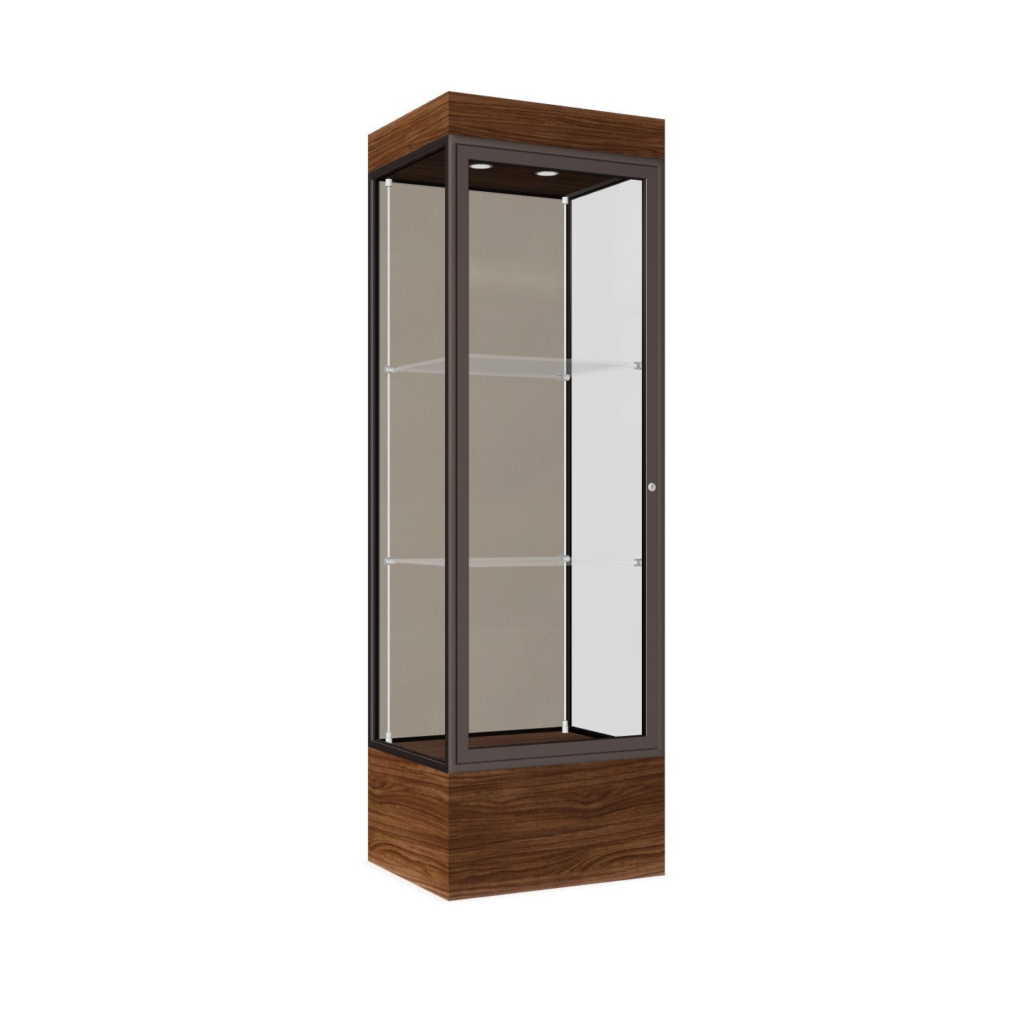 Ghent Edge Floor Display Case Lighted 12"H Laminate Base Finish, Aluminum Frame - 76"H x 24"W x 20"D (93LFXX)