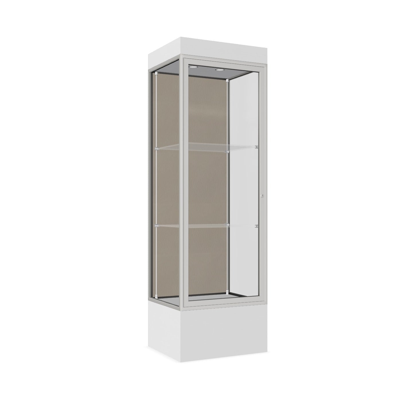 Ghent Edge Floor Display Case Lighted 12"H Laminate Base Finish, Aluminum Frame - 76"H x 24"W x 20"D (93LFXX)