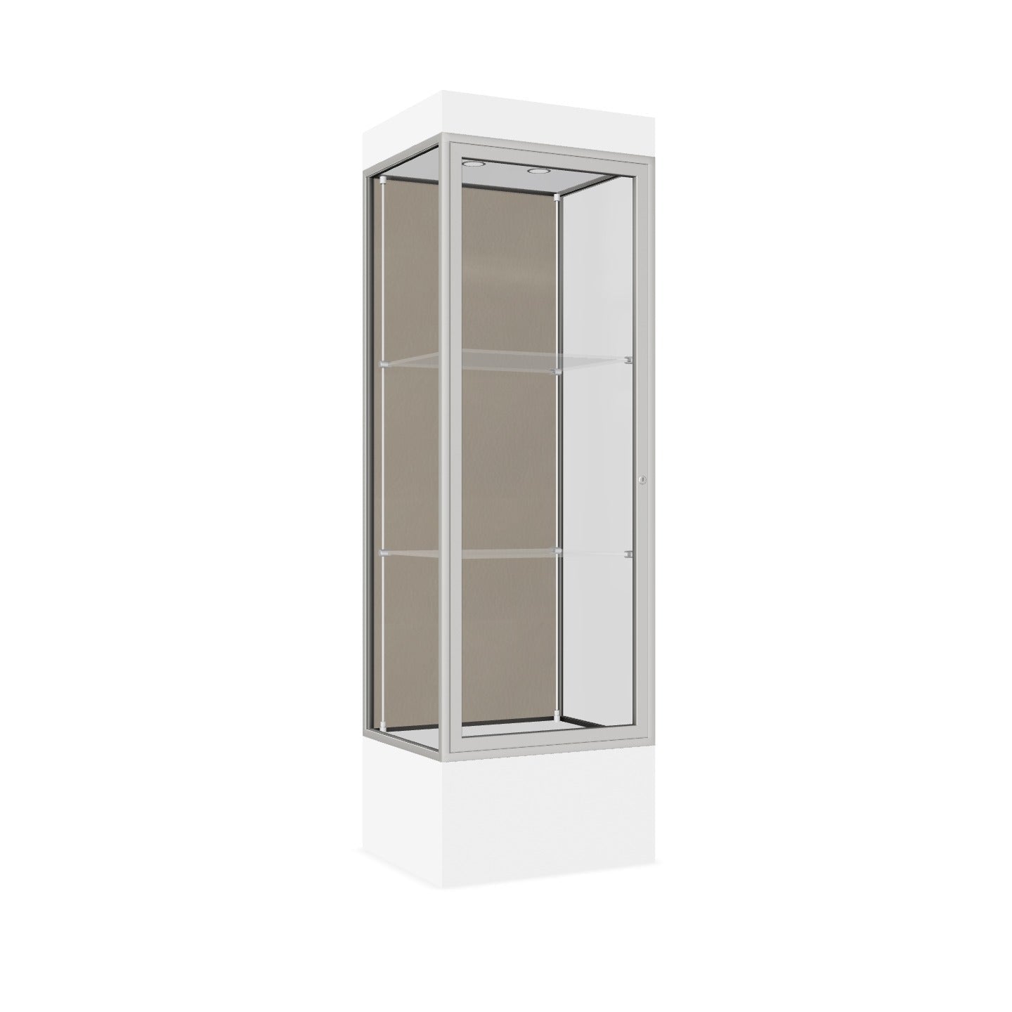 Ghent Edge Floor Display Case Lighted 12"H Laminate Base Finish, Aluminum Frame - 76"H x 24"W x 20"D (93LFXX)