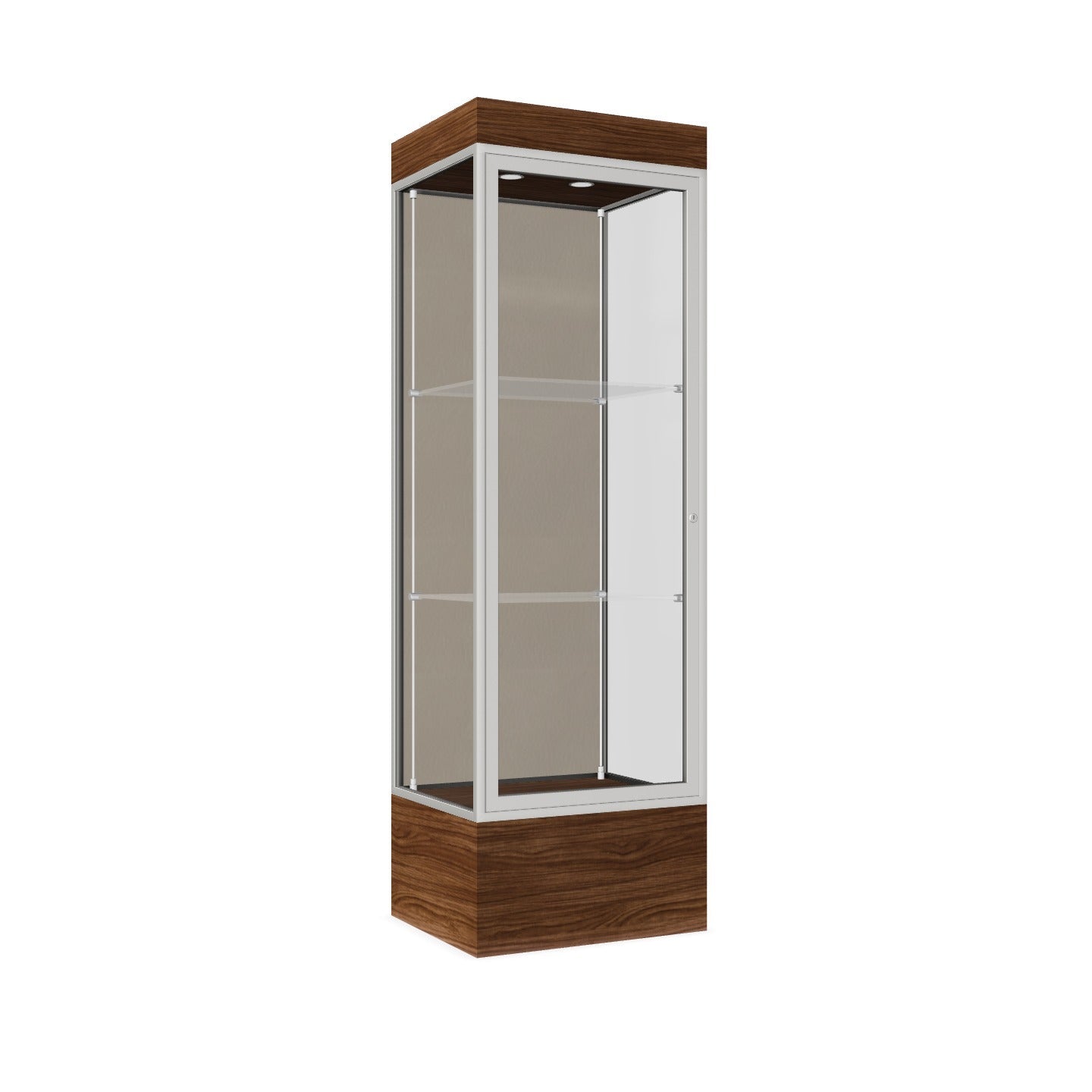 Ghent Edge Floor Display Case Lighted 12"H Laminate Base Finish, Aluminum Frame - 76"H x 24"W x 20"D (93LFXX)