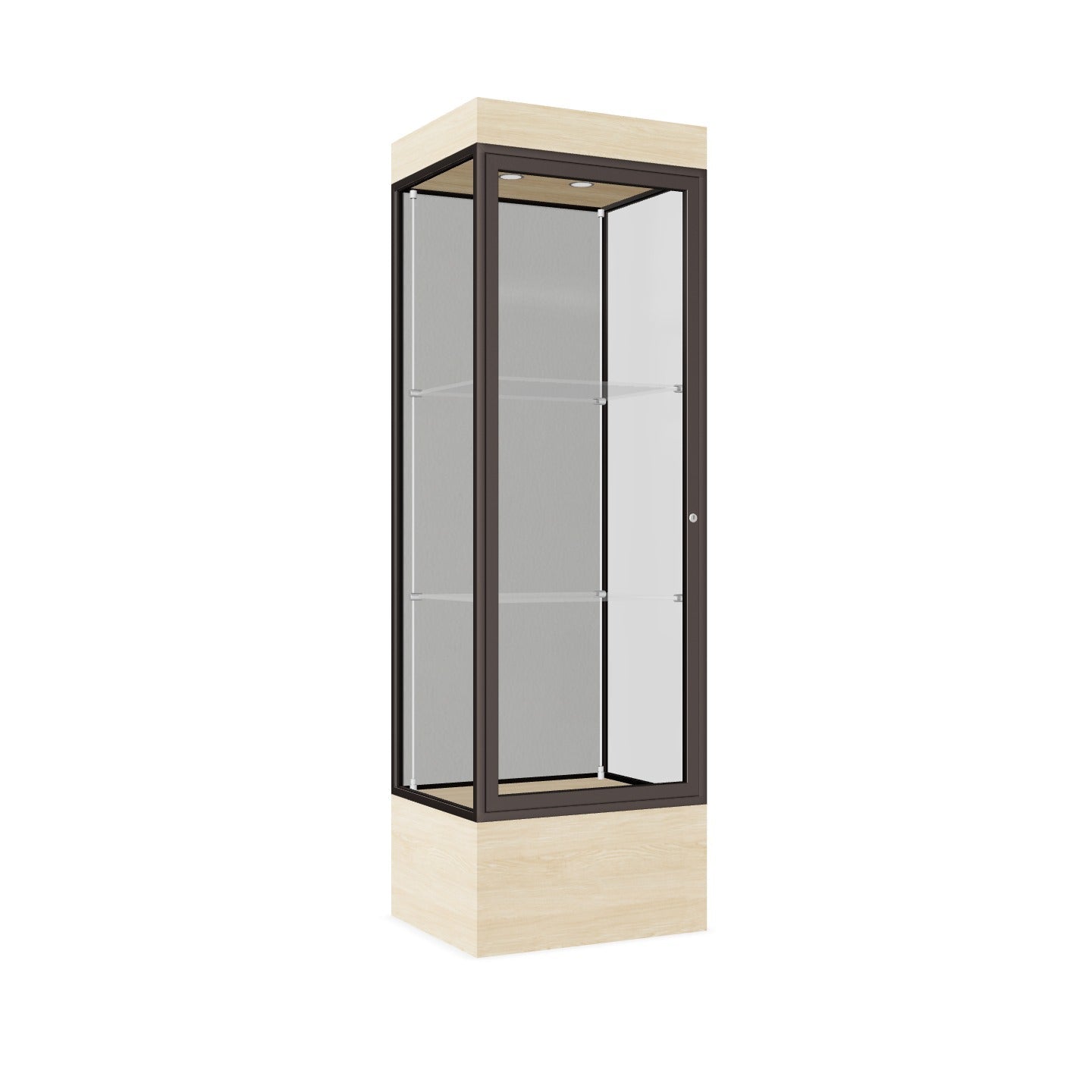 Ghent Edge Floor Display Case Lighted 12"H Laminate Base Finish, Aluminum Frame - 76"H x 24"W x 20"D (93LFXX)