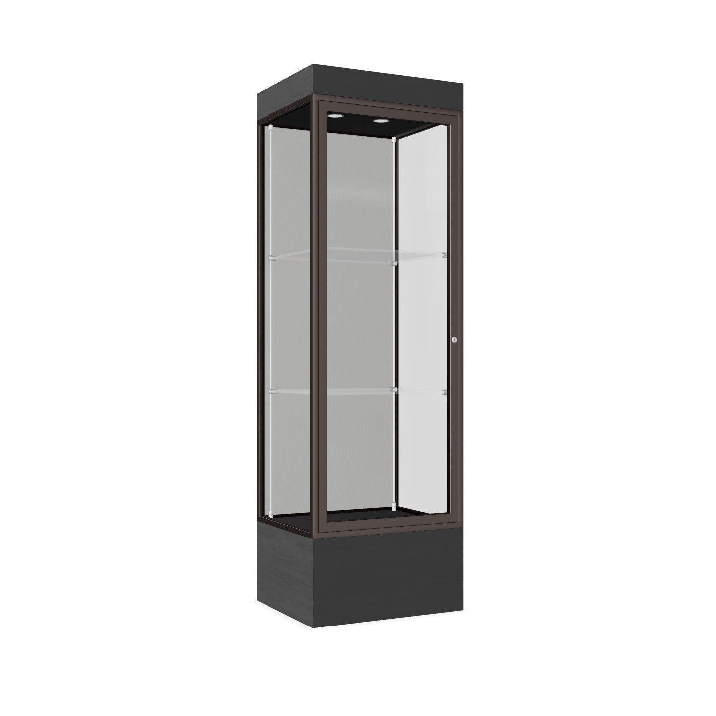 Ghent Edge Floor Display Case Lighted 12"H Laminate Base Finish, Aluminum Frame - 76"H x 24"W x 20"D (93LFXX)